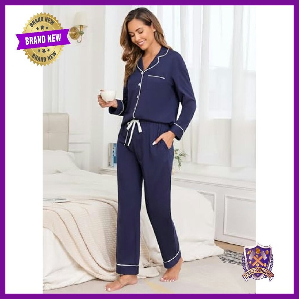 100% Cotton Long Sleeve Button Down Pajama Set with Pockets XS-XXL - Picture 7 of 8